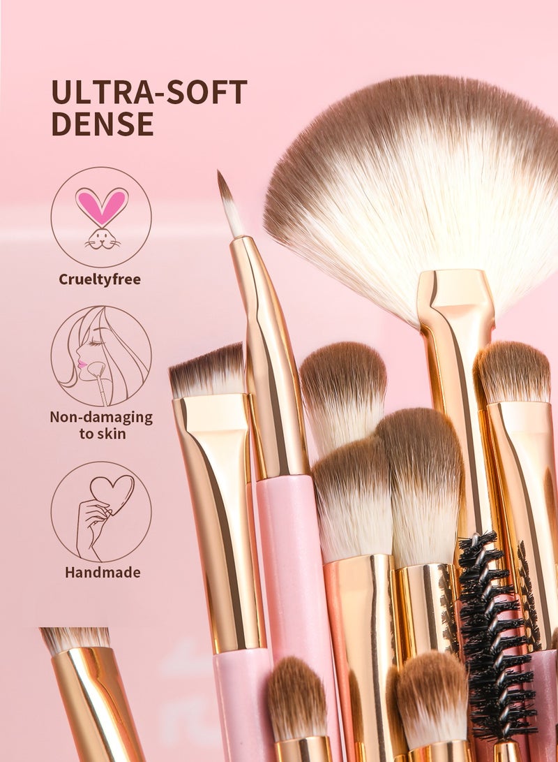 Eye Makeup Brushes 15Pcs Eyeshadow Brush Set with Soft Synthetic Hairs Professional Eye Shadow Blending Concealer Eyebrow Eyelash Eye Liners Premium Eye Make Up Brushes Set (Pink)