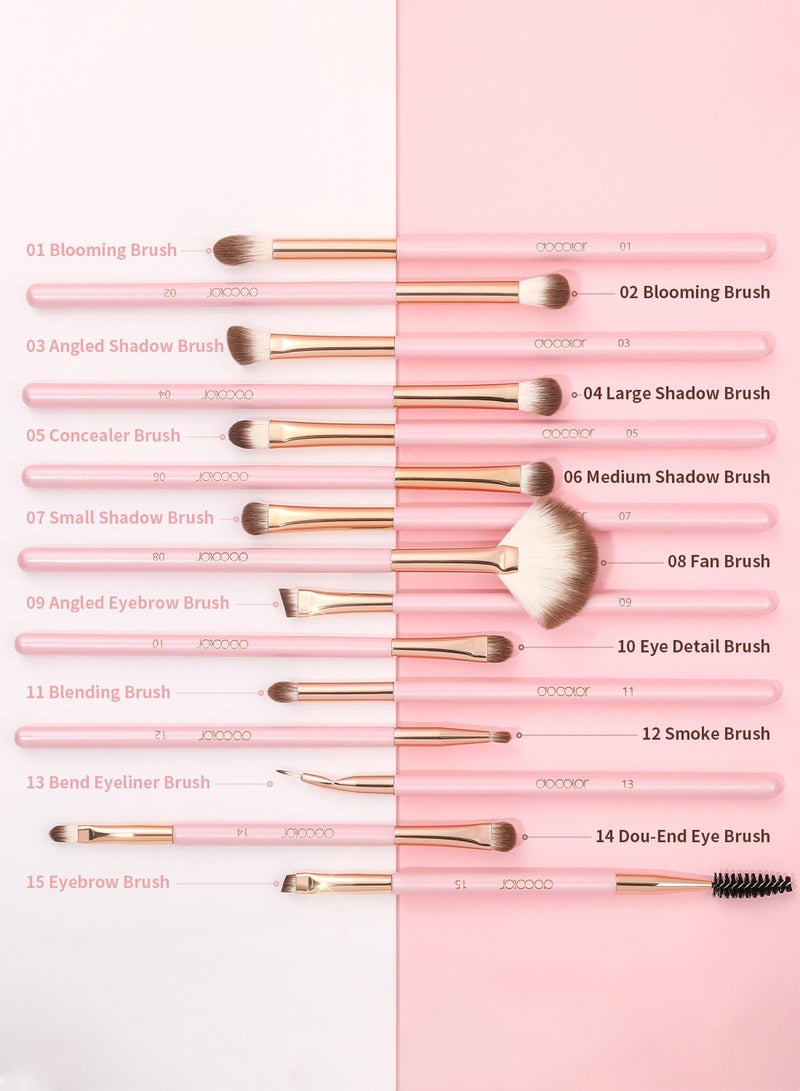 Eye Makeup Brushes 15Pcs Eyeshadow Brush Set with Soft Synthetic Hairs Professional Eye Shadow Blending Concealer Eyebrow Eyelash Eye Liners Premium Eye Make Up Brushes Set (Pink)