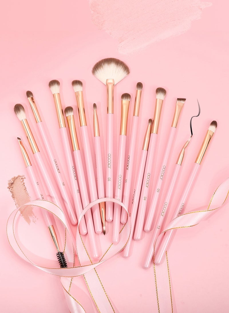 Eye Makeup Brushes 15Pcs Eyeshadow Brush Set with Soft Synthetic Hairs Professional Eye Shadow Blending Concealer Eyebrow Eyelash Eye Liners Premium Eye Make Up Brushes Set (Pink)