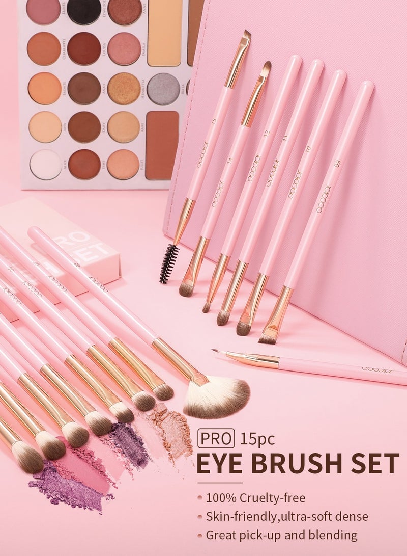 Eye Makeup Brushes 15Pcs Eyeshadow Brush Set with Soft Synthetic Hairs Professional Eye Shadow Blending Concealer Eyebrow Eyelash Eye Liners Premium Eye Make Up Brushes Set (Pink)