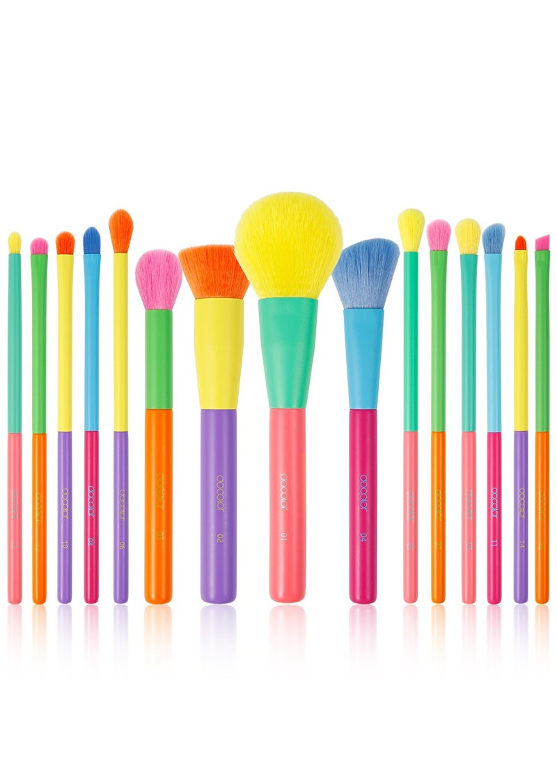 Makeup Brushes 15Pcs Colourful Makeup Brush Set Premium Gift Synthetic Face Powder Kabuki Foundation Contour Blush Concealers Eye Shadow Blending Make Up Brush Kit - Dream of Color