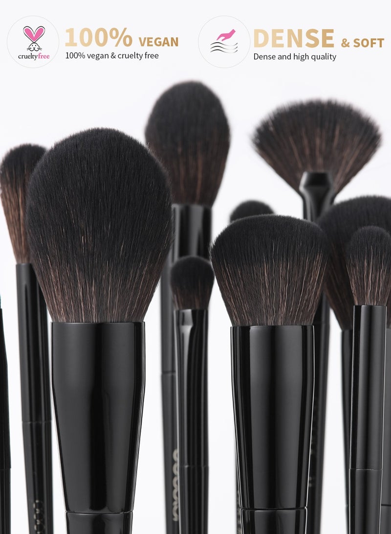 Makeup Brushes 15Pcs Obsidian Makeup Brush Set Premium Synthetic Powder Kabuki Foundation Contour Blush Concealer Eye Shadow Blending Eyeliner Crease Eyebrow Make Up Brush Kit