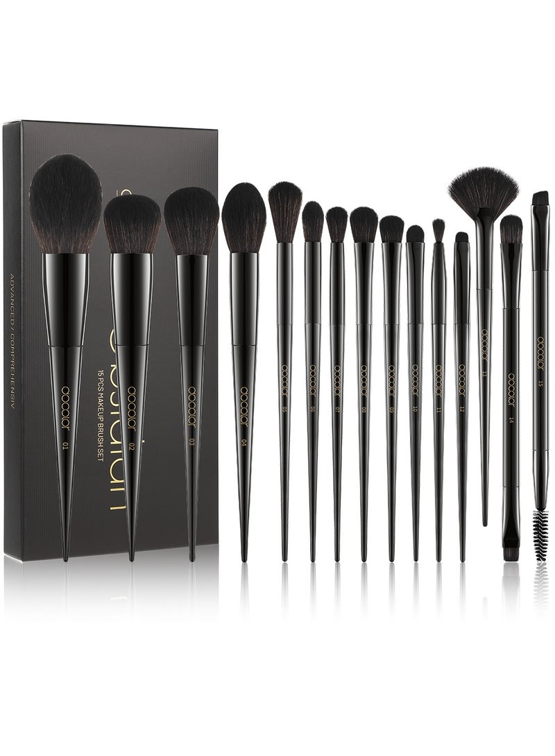 Makeup Brushes 15Pcs Obsidian Makeup Brush Set Premium Synthetic Powder Kabuki Foundation Contour Blush Concealer Eye Shadow Blending Eyeliner Crease Eyebrow Make Up Brush Kit