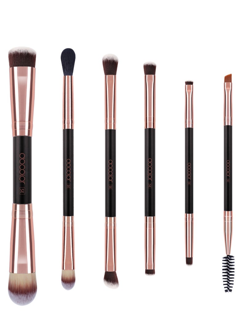 Double Sided Makeup Brushes, 6Pcs Double Ended Eyeshadow Brush Set Professional Eye Makeup Brushes Set Foundation Eyeshadow Blending Eyebrow Travel Make Up Brushes Kits