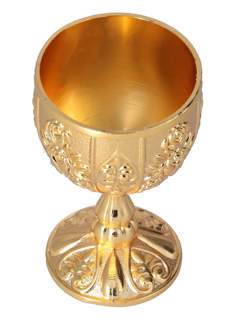 Mini Golden Goblet 2Pcs Retro European Style Gold Goblet Brass Embossed Goblet Cup Solid Metal Embossed Wine Cup Goblet Luxury Embossed Wine Liqueur Cup Shot Glass 30ml Chalice Goblets Gold