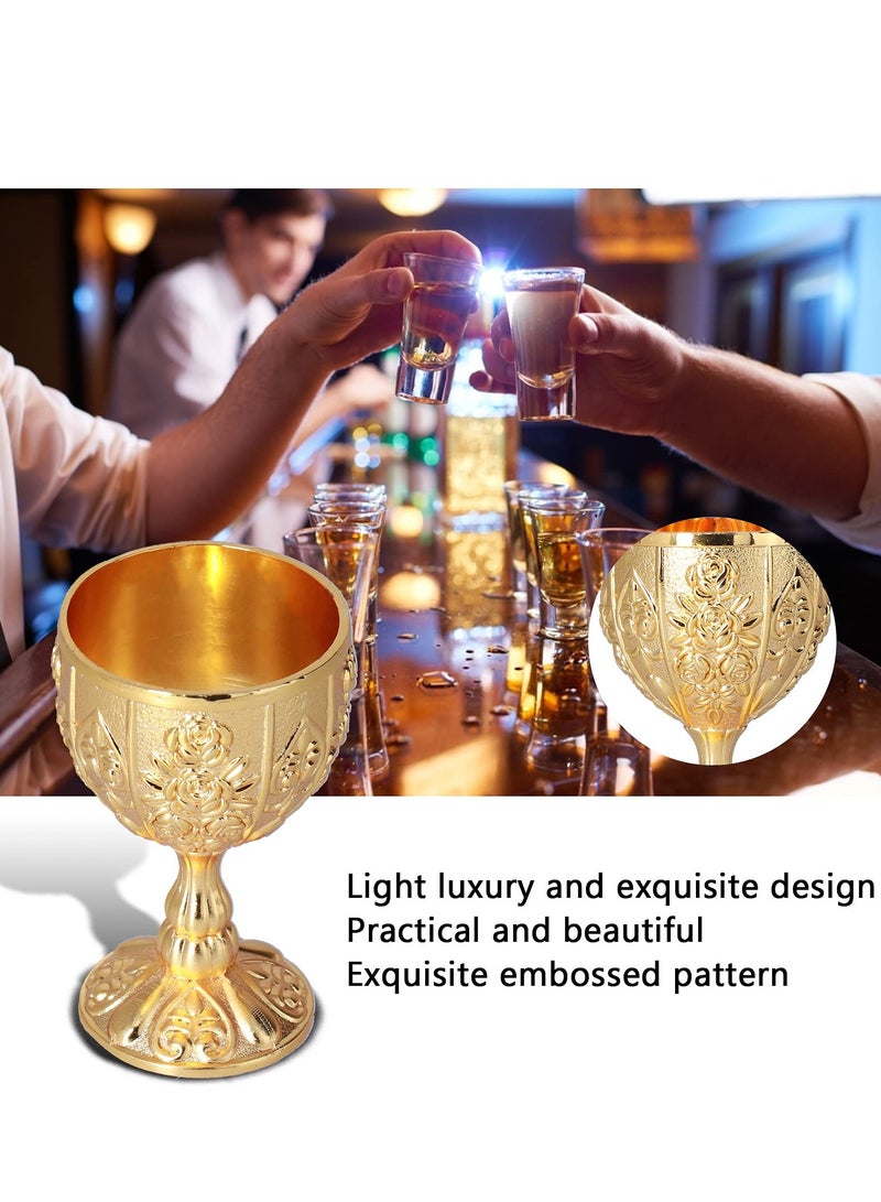 Mini Golden Goblet 2Pcs Retro European Style Gold Goblet Brass Embossed Goblet Cup Solid Metal Embossed Wine Cup Goblet Luxury Embossed Wine Liqueur Cup Shot Glass 30ml Chalice Goblets Gold