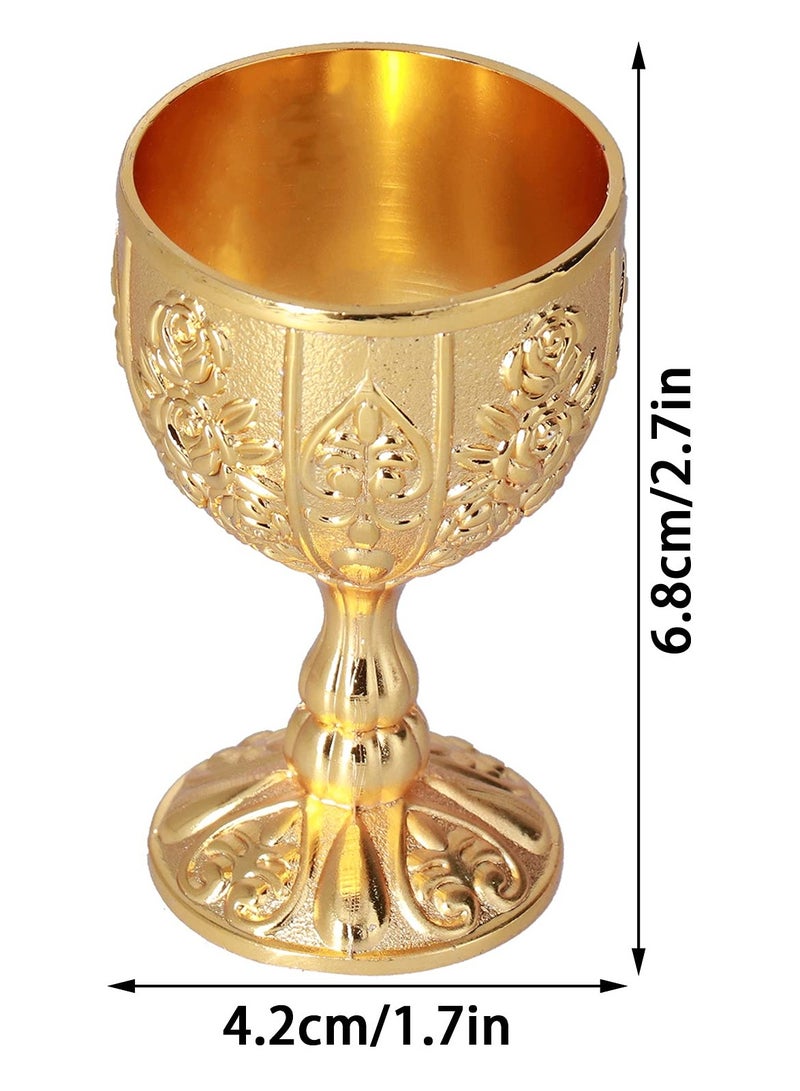 Mini Golden Goblet 2Pcs Retro European Style Gold Goblet Brass Embossed Goblet Cup Solid Metal Embossed Wine Cup Goblet Luxury Embossed Wine Liqueur Cup Shot Glass 30ml Chalice Goblets Gold