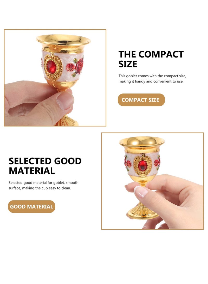 2Pcs Mini Golden Goblet Retro European Style Gold Goblet Copper Goblet Engraved with Flower Pattern Vintage Egyptian Shot Glass for Wine Liqueur and Cocktails for Home and Wedding Party