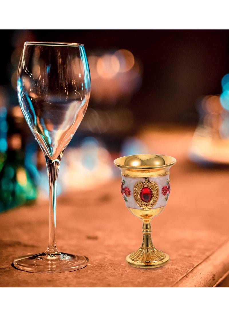 2Pcs Mini Golden Goblet Retro European Style Gold Goblet Copper Goblet Engraved with Flower Pattern Vintage Egyptian Shot Glass for Wine Liqueur and Cocktails for Home and Wedding Party