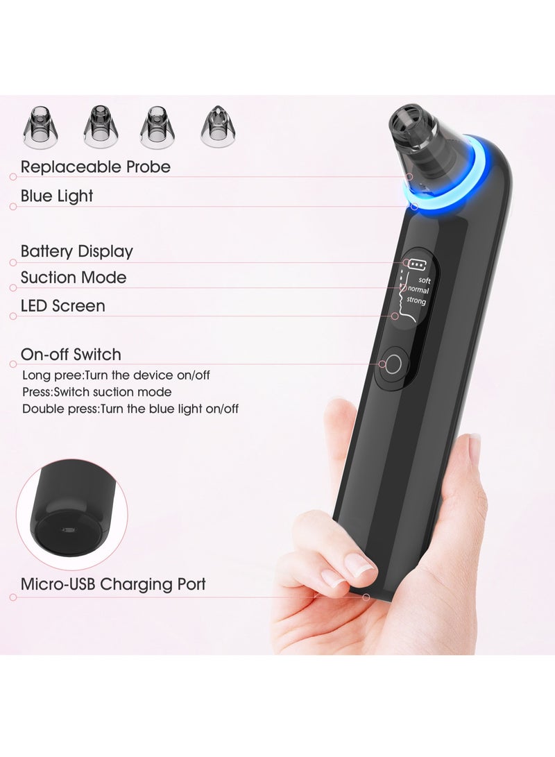 Head Remover Tools Blackhead Pore Vacuum: Electric Facial Pore Cleaner 3 Suction Levels, Rechargeable Acne Pimple Comedone Extractor Skin Care for Face Nose (Black)