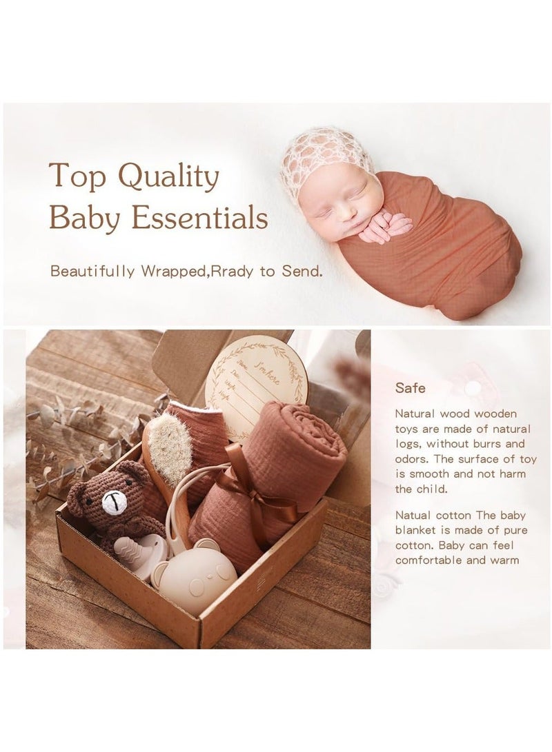 Baby Gift Set for Newborn New Baby Gift Set - Newborn Baby Essentials Baby Bath Set with Baby Blanket Baby Rattle - New Born Baby Girls Gift & Baby Boy Gifts for Baby Shower