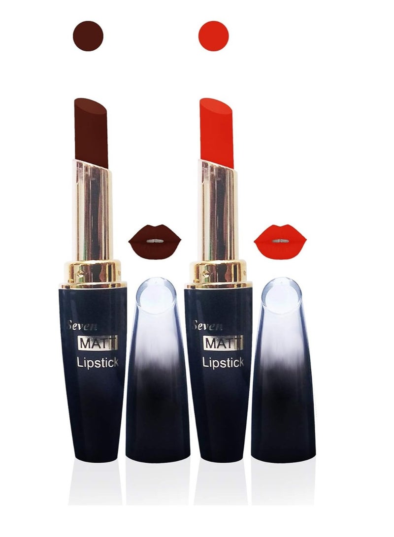 Seven Seas Cosmetics Makeup 4g Matte Lipstick Non Transfer  proff Combo Set of 2 Color  brown orange