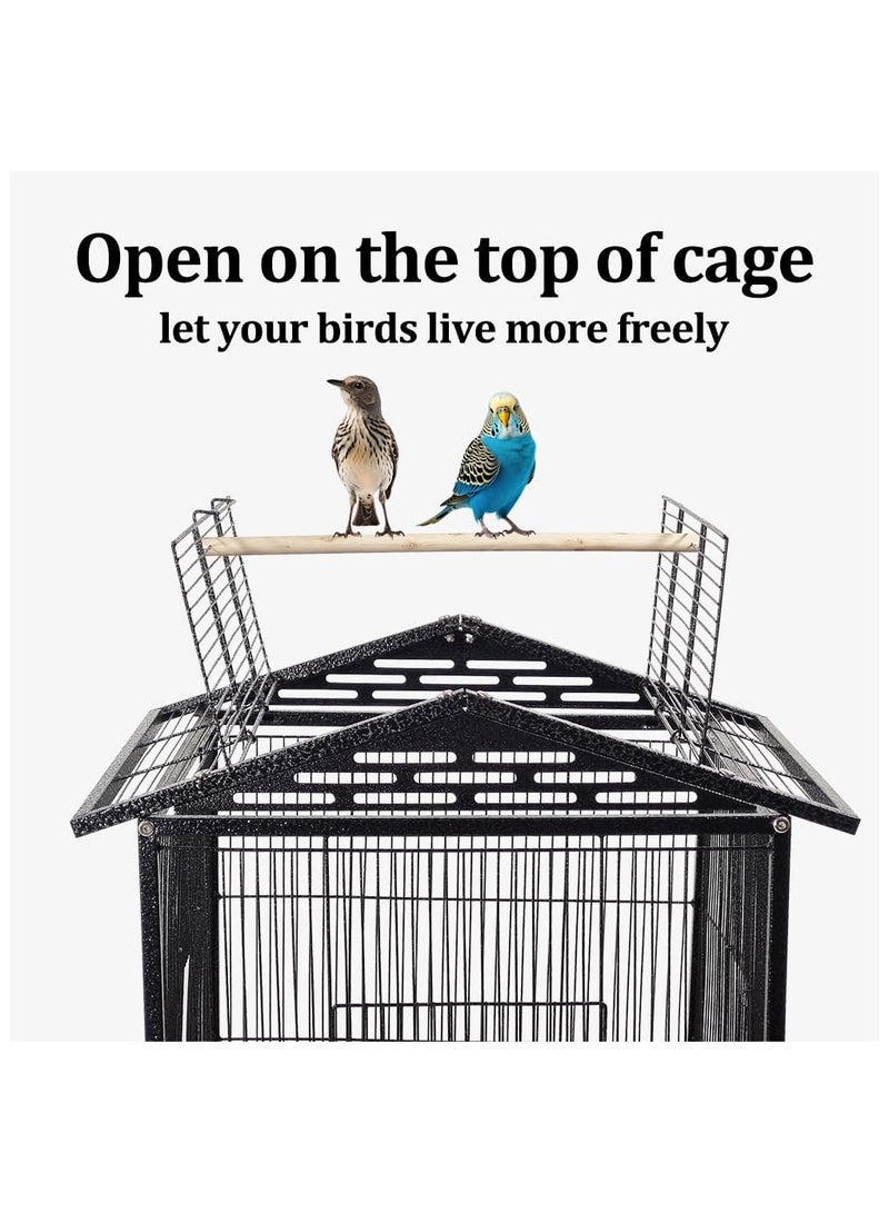 Bird cage opened roof play-top with feeding bowls and removable tray, Bird villa with wheels suitable for Love birds, Parakeets, and Small and medium birds 87cm (Black)