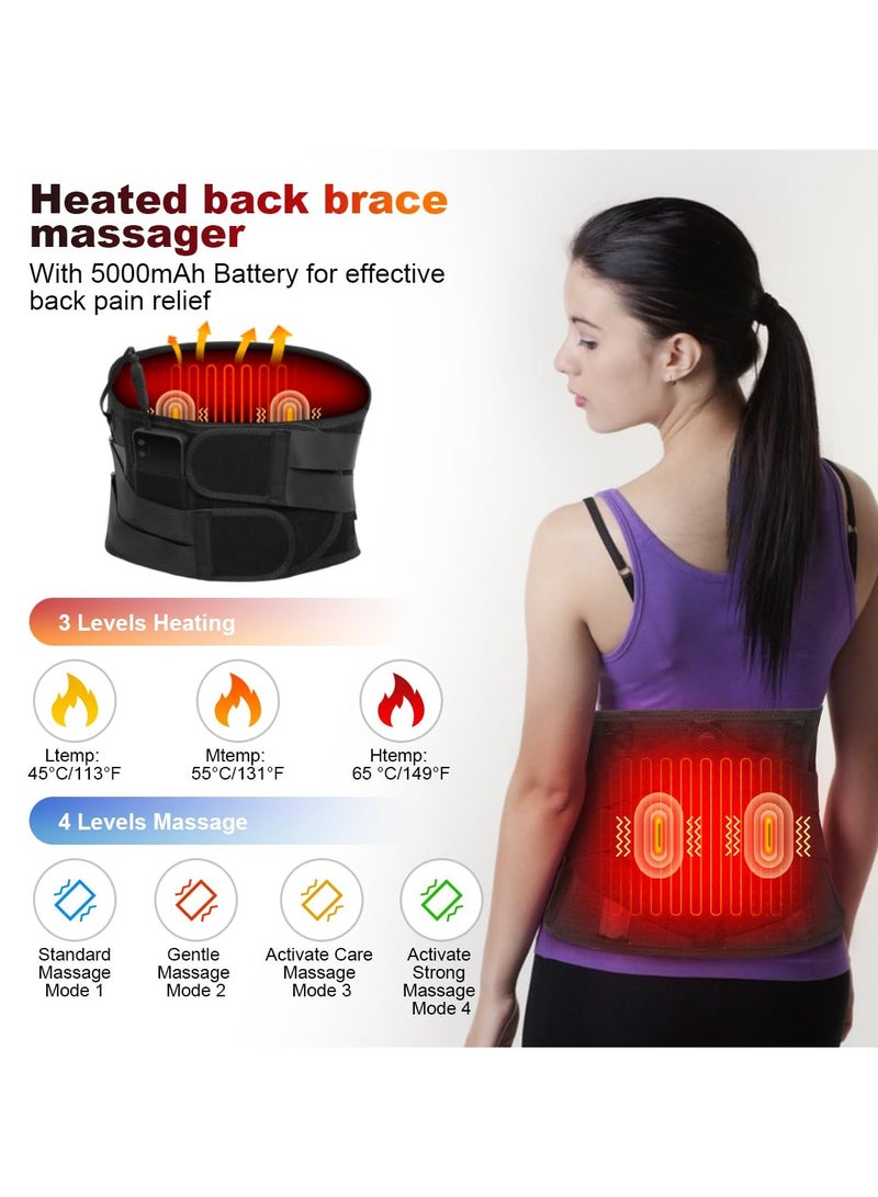 Cordless Heating Pad Back Massager, Brace for Lower Back Pain Relief, Heated Back Brace Vibration Wrap, with Rechargeable Battery, Warmer Lumbar Support Belt, with Massage for Cramps (XL)