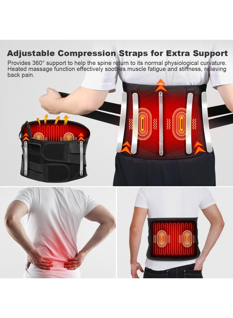 Cordless Heating Pad Back Massager, Brace for Lower Back Pain Relief, Heated Back Brace Vibration Wrap, with Rechargeable Battery, Warmer Lumbar Support Belt, with Massage for Cramps (XL)