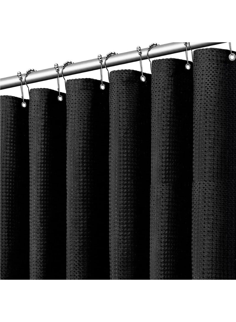 Premium Shower Curtain Thick Fabric Waffle Weave Design 5-Star Hotel Quality, Waterproof Mildew-proof No Smell Washable with 12 Hooks for Bathroom (Black, 180 x 180cm)