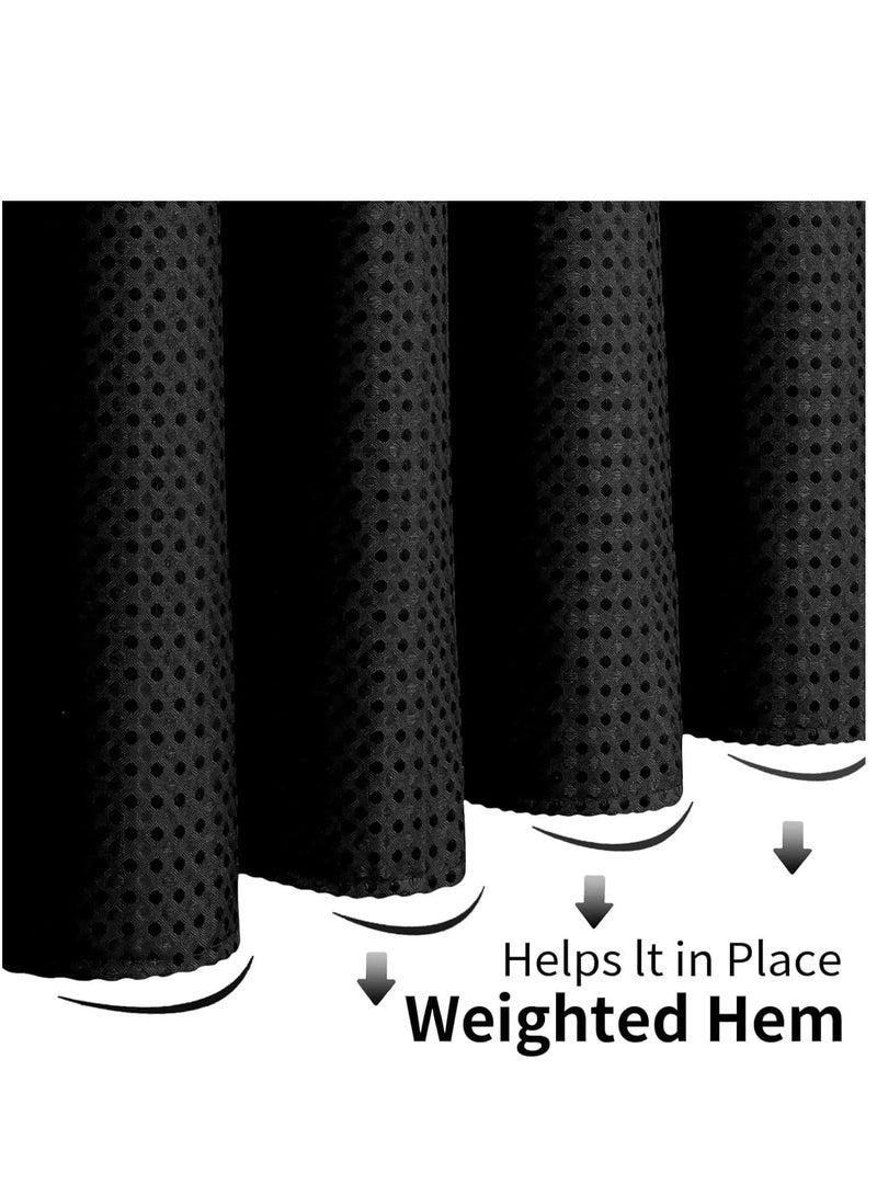 Premium Shower Curtain Thick Fabric Waffle Weave Design 5-Star Hotel Quality, Waterproof Mildew-proof No Smell Washable with 12 Hooks for Bathroom (Black, 180 x 180cm)