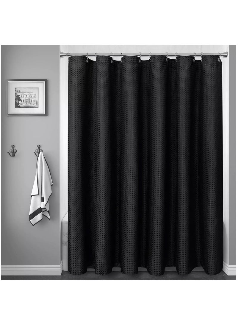 Premium Shower Curtain Thick Fabric Waffle Weave Design 5-Star Hotel Quality, Waterproof Mildew-proof No Smell Washable with 12 Hooks for Bathroom (Black, 180 x 180cm)