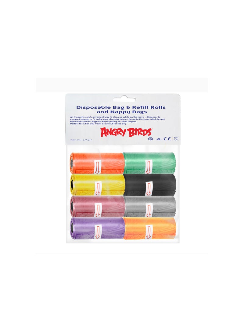 Angry Bird Bag and Refill 8 Rolls Pack of 5 800 Bags, Baby Nappy bag, Pet waste bag, Scented Diaper bag, Trash bag, Garbage bag, Colorful Plastic bag, sacks