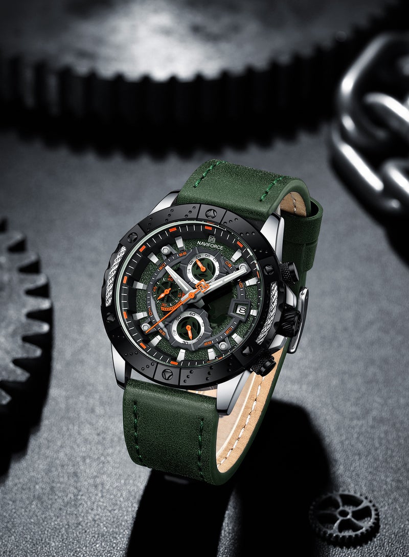 Genuine Leather Band Quartz Chronograph Wrist Watch For Men NF8055 S/GN/GN
