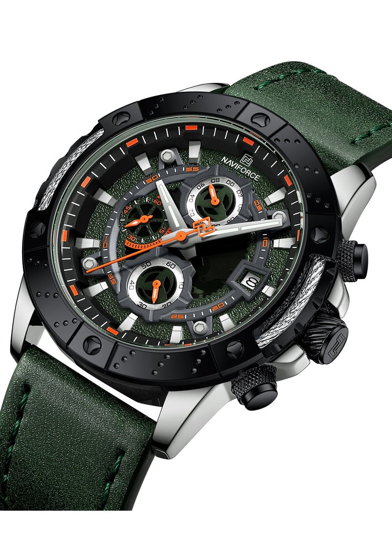 Genuine Leather Band Quartz Chronograph Wrist Watch For Men NF8055 S/GN/GN