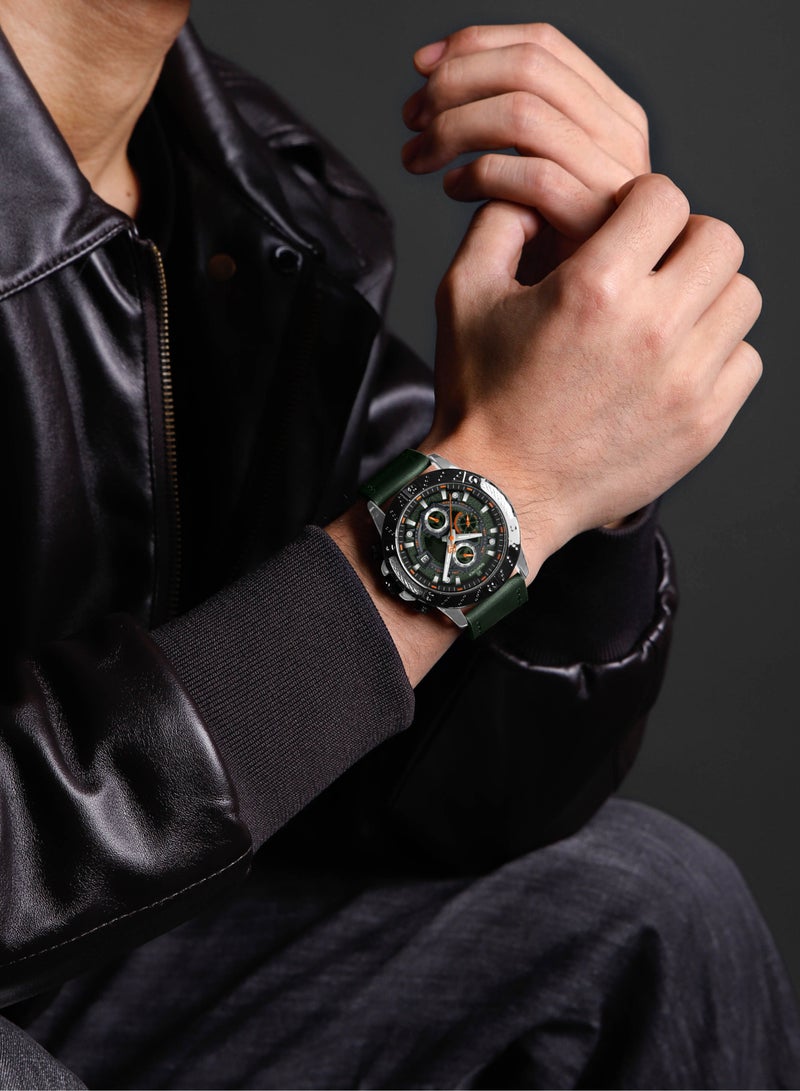 Genuine Leather Band Quartz Chronograph Wrist Watch For Men NF8055 S/GN/GN