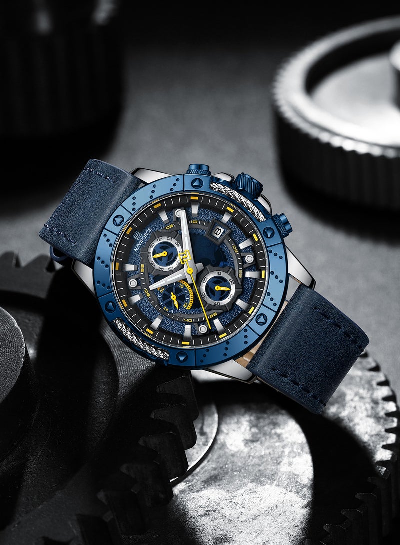 Genuine Leather Band Quartz Chronograph Wrist Watch For Men NF8055 S/BE/BE