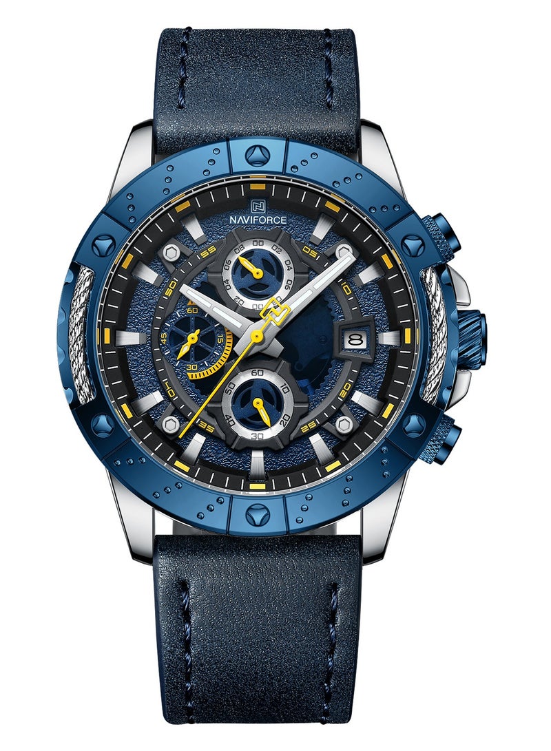 Genuine Leather Band Quartz Chronograph Wrist Watch For Men NF8055 S/BE/BE