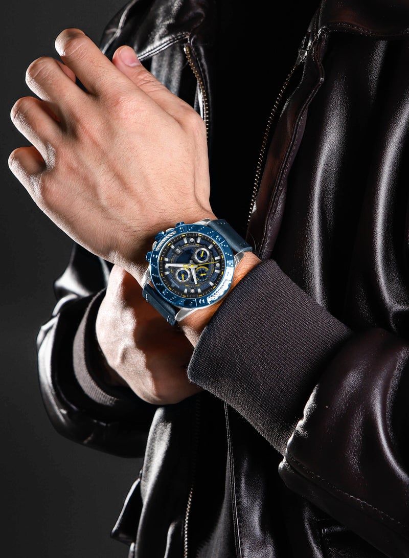 Genuine Leather Band Quartz Chronograph Wrist Watch For Men NF8055 S/BE/BE