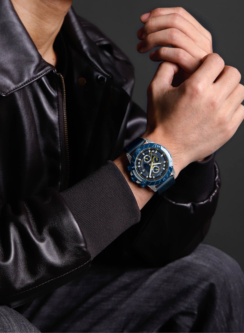 Genuine Leather Band Quartz Chronograph Wrist Watch For Men NF8055 S/BE/BE