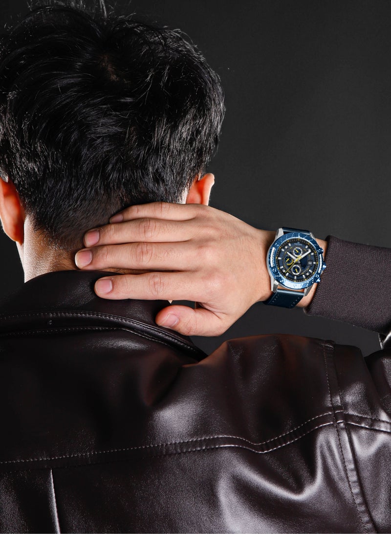 Genuine Leather Band Quartz Chronograph Wrist Watch For Men NF8055 S/BE/BE