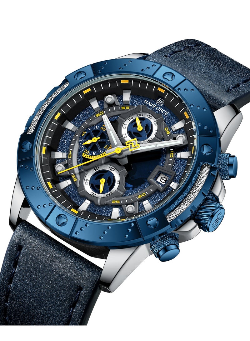 Genuine Leather Band Quartz Chronograph Wrist Watch For Men NF8055 S/BE/BE
