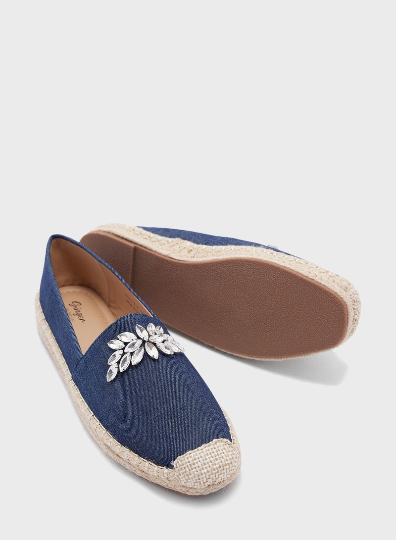 Denim Embellished Espadrille