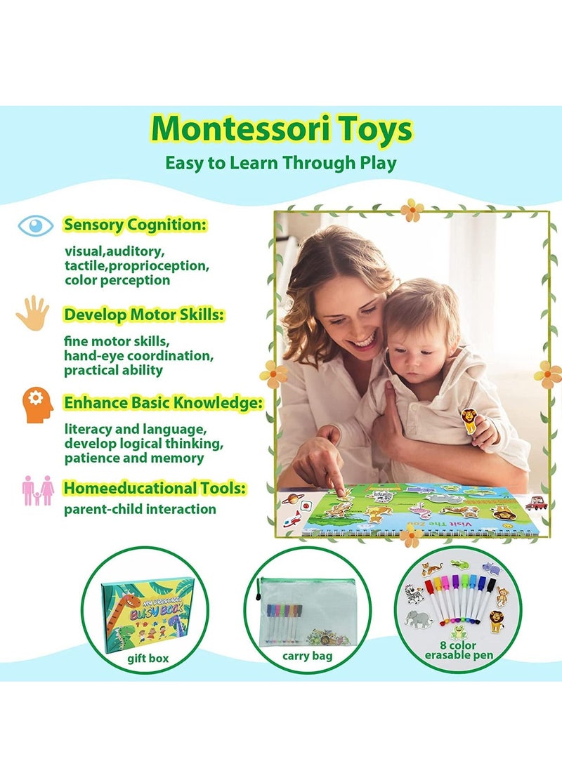 Busy Book for Toddlers Preschool Learning Activities, 32 Themes Montessori Binder Early Educational Drawing Toys Book, Autism Learning Materials and Tracing Coloring Busy Board for Boys & Girls