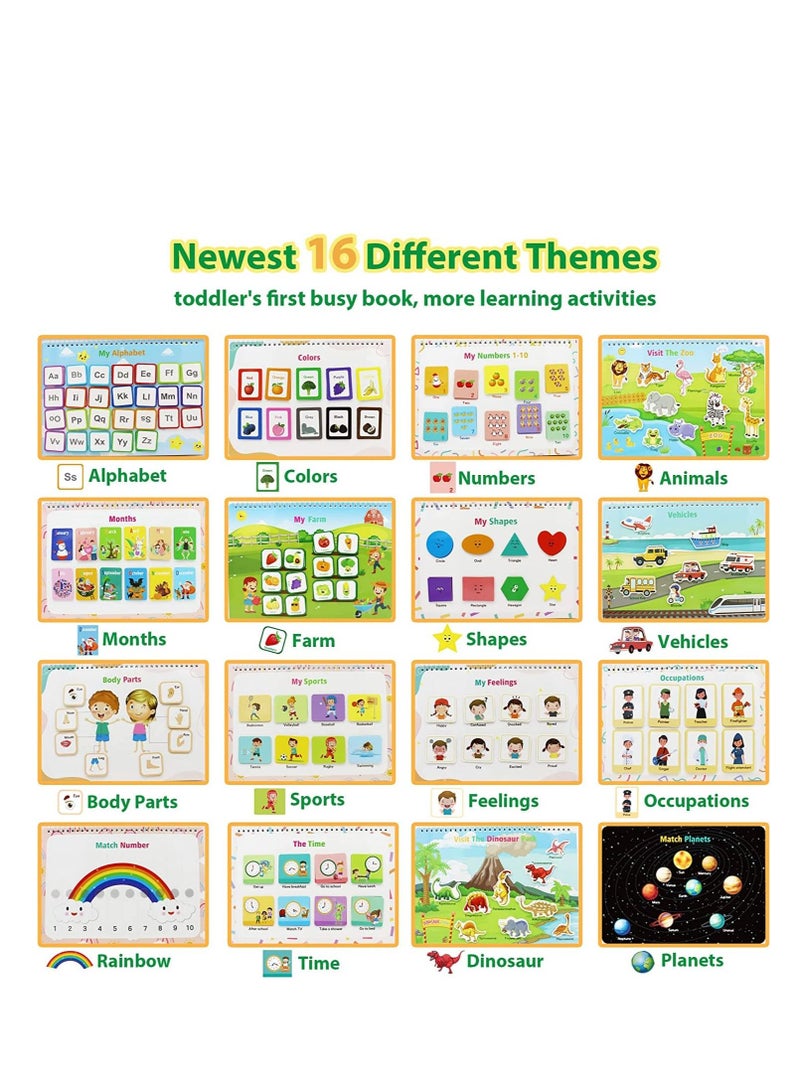 Busy Book for Toddlers Preschool Learning Activities, 32 Themes Montessori Binder Early Educational Drawing Toys Book, Autism Learning Materials and Tracing Coloring Busy Board for Boys & Girls