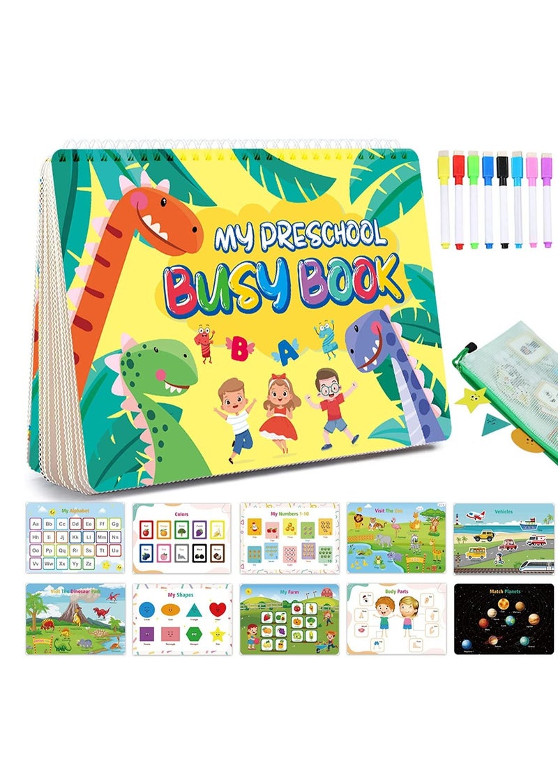 Busy Book for Toddlers Preschool Learning Activities, 32 Themes Montessori Binder Early Educational Drawing Toys Book, Autism Learning Materials and Tracing Coloring Busy Board for Boys & Girls