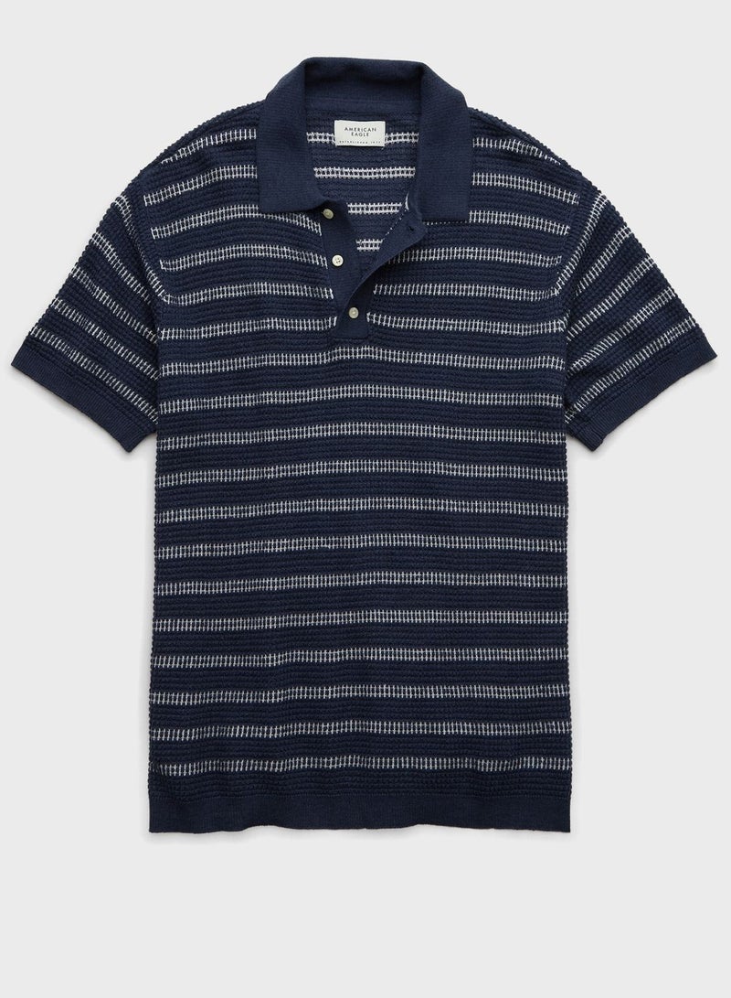 Stripe Detail Collar Polo Shirt