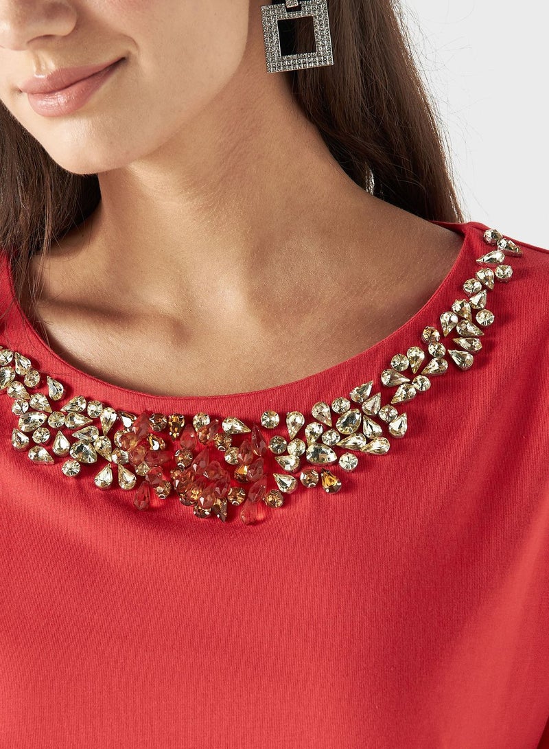 Embellished Crew Neck Top