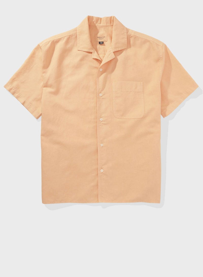 Linen Blend Button Up Regular Fit Shirt