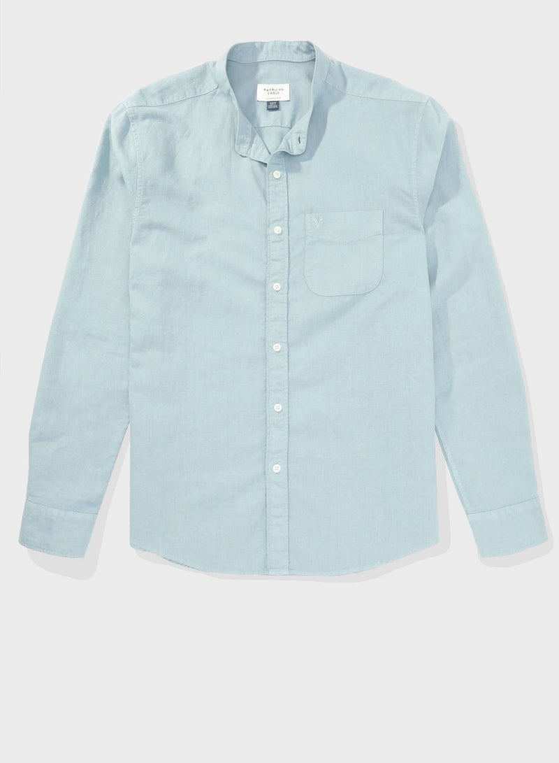 Essential Band Collar Regular Fit Button Up Shirt