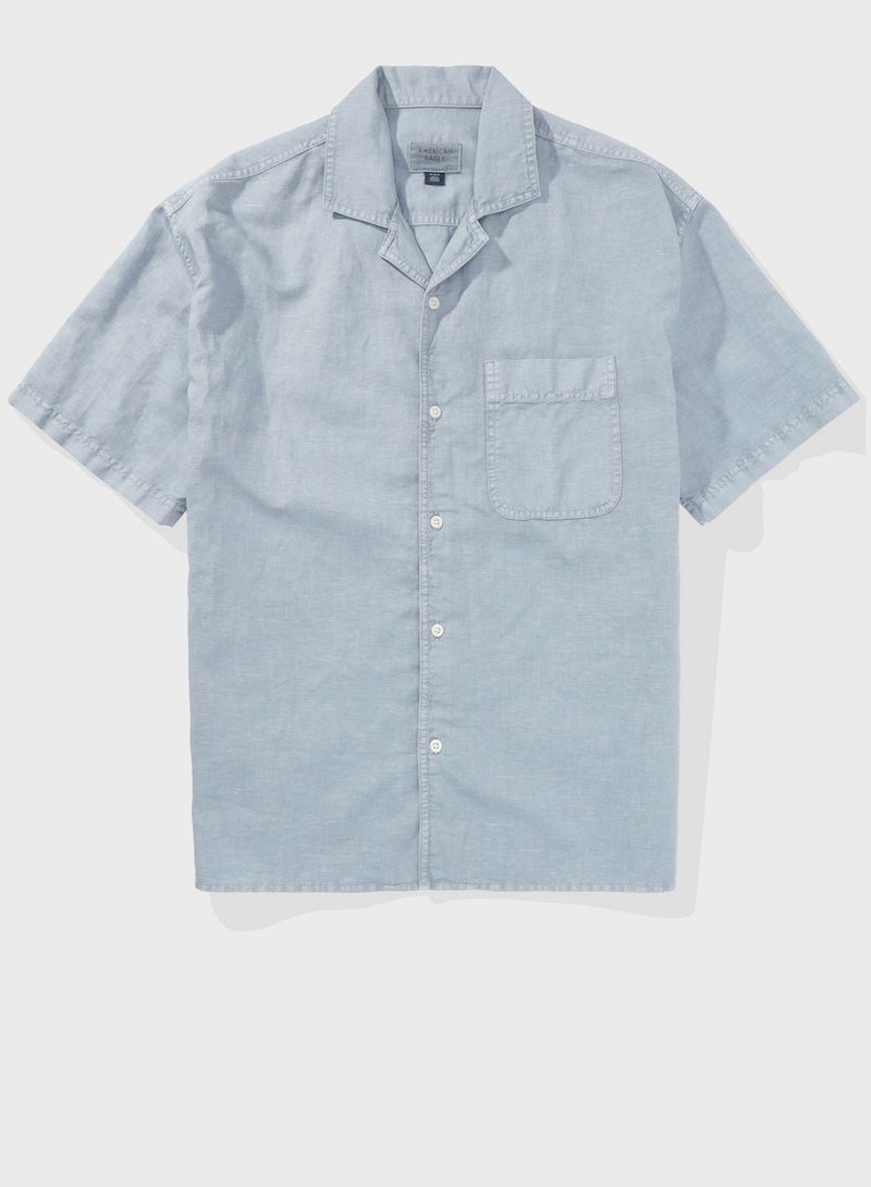 Linen Blend Button Up Regular Fit Shirt