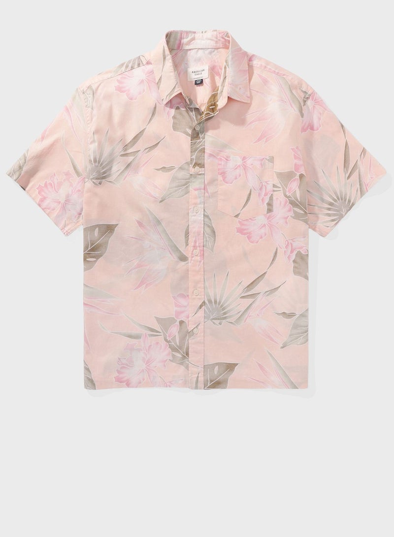 Floral Print Button Up Regular Fit Poolside Shirt