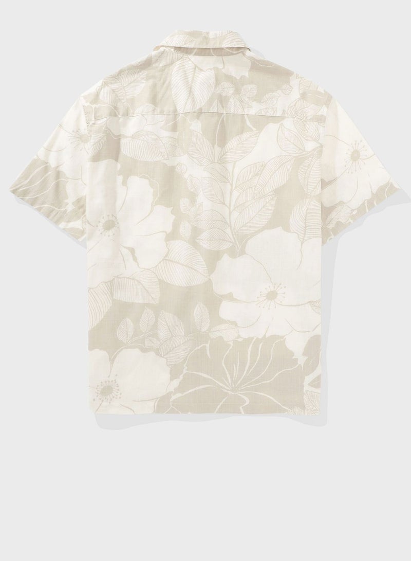 Floral Print Button Up Regular Fit Poolside Shirt