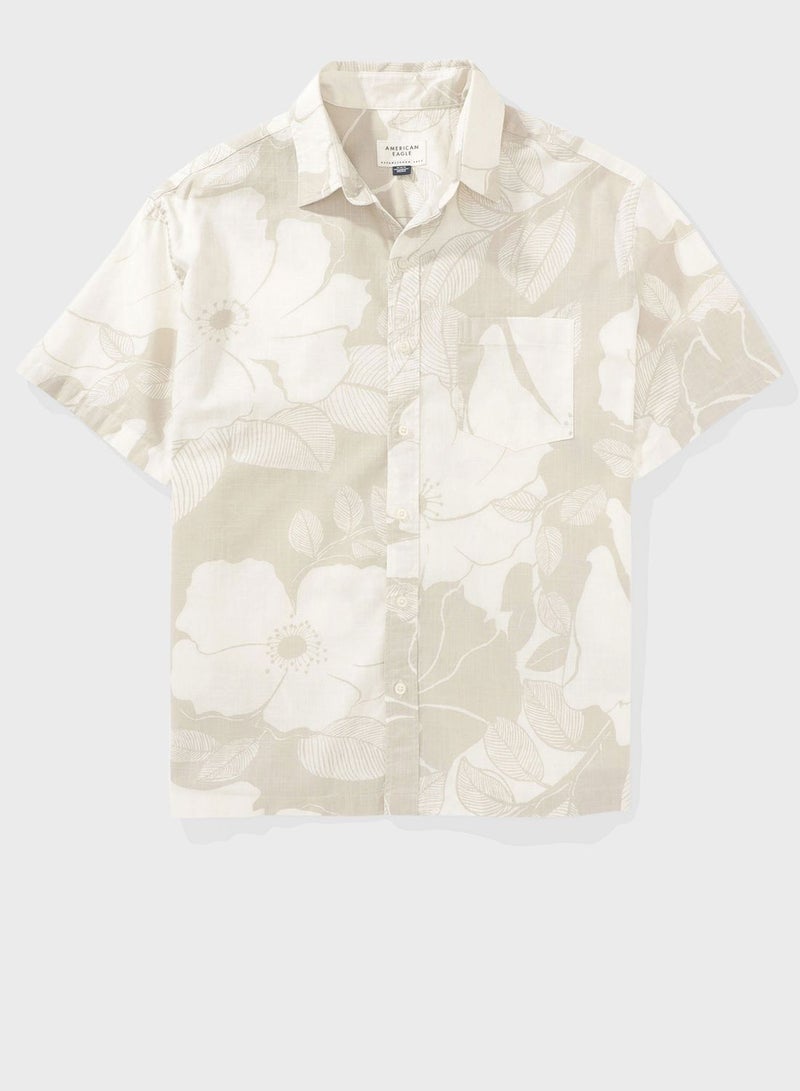 Floral Print Button Up Regular Fit Poolside Shirt