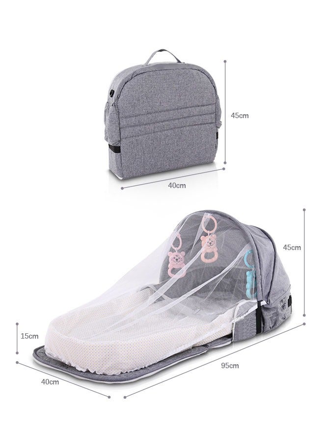 Baby Travel Cot with Mosquito Net and Awning, Foldable Baby Tent, Washable Crib Bionic Travel Bed Breathable Cradle Cot, Portable Baby Cot, Foldable Baby Cot with Mosquito Net (Grey)