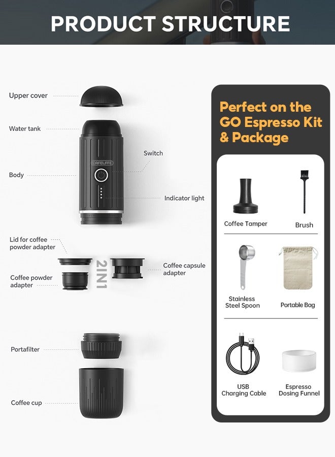 Portable Espresso Machine 19Bar Coffee Machine Hot Cold Coffee Maker Compatible With Nespresso Capsule Ground Coffee For Car Traval Camping Coffeeware