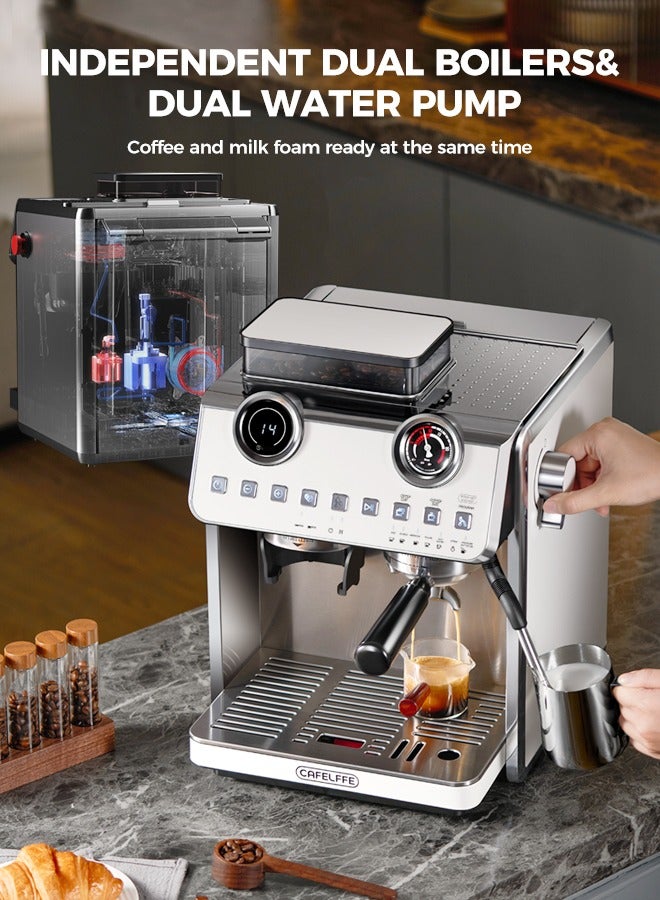 Barista Espresso Machine With Double Boilers And Double Pumps Household And Commercial Dual Use Espresso Coffee Maker With Grinder All-In-One 2.5L White