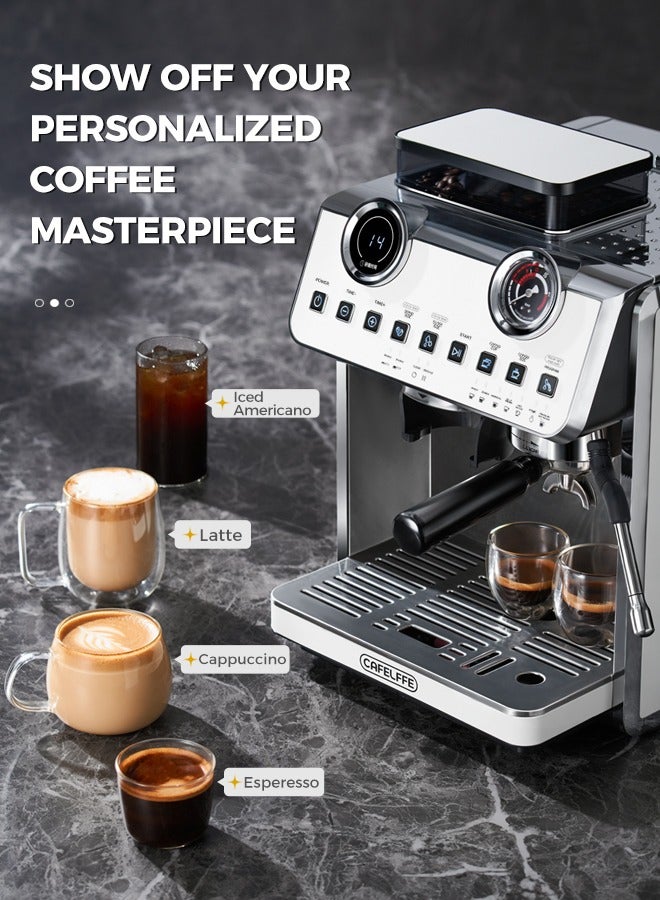 Barista Espresso Machine With Double Boilers And Double Pumps Household And Commercial Dual Use Espresso Coffee Maker With Grinder All-In-One 2.5L White