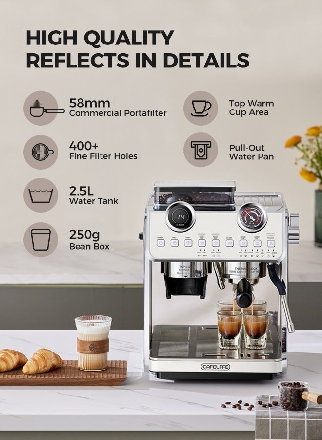 Barista Espresso Machine With Double Boilers And Double Pumps Household And Commercial Dual Use Espresso Coffee Maker With Grinder All-In-One 2.5L White