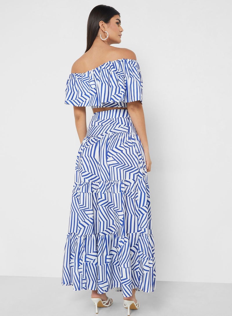 Off Shoulder Printed Top & Skirt Set